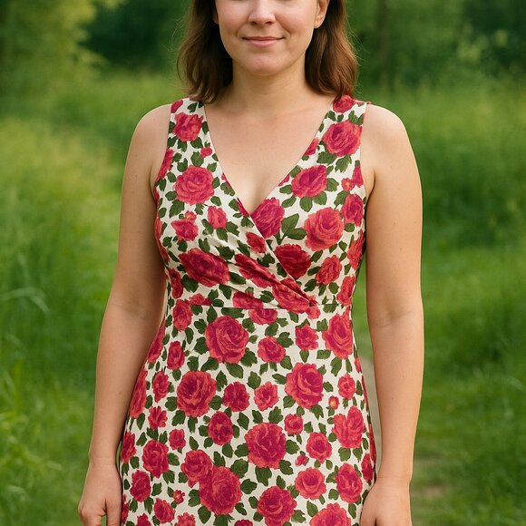 Garnet Hill Dresses & Skirts - Garnet Hill Green Cotton Rose Print Dress Sz S-M Floral Fairycore Cottagecore